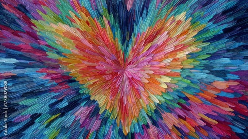 Wallpaper Mural A vibrant heart shape bursts with colorful paint strokes, showcasing a blend of hues and shades arranged radiantly in an artistic display. Torontodigital.ca