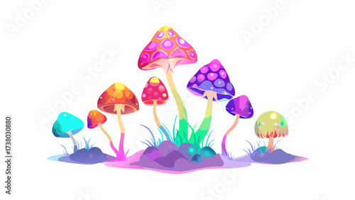 Vibrant glowing mushrooms on a dark background colorful
