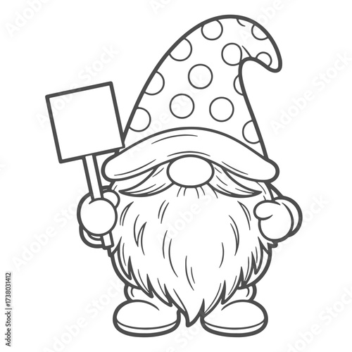 Gnome Holding Blank Sign coloring page