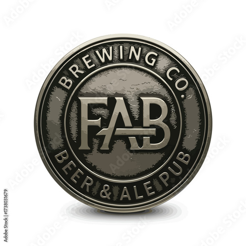 Vector art of fab brewing co beer ale pub logo, showcasing a vintageinspired design with a circular emblem and bold typography