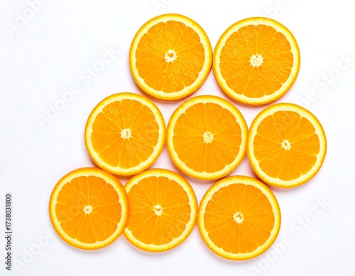 Orange slices arranged in a geometric pattern on a white background