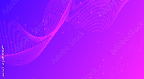Abstract futuristic technology background with pink line waves and network connections