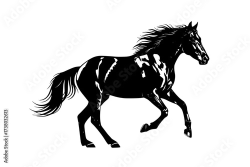 Black Vector Silhouette: Wild Horse Galloping in Dynamic Motion	