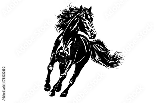 Black Vector Silhouette: Wild Horse Galloping in Dynamic Motion	