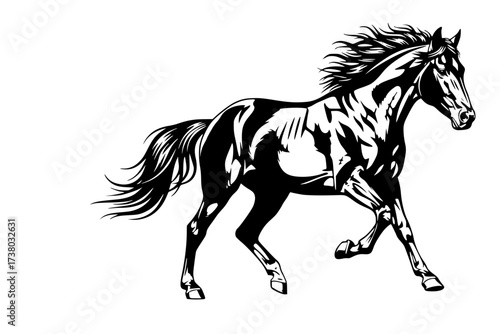 Black Vector Silhouette: Wild Horse Galloping in Dynamic Motion	