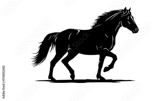 Black Vector Silhouette: Wild Horse Galloping in Dynamic Motion	