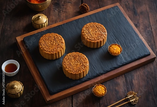 Delicious traditional Mid autumn dessert arrangement moon cake