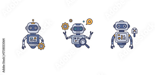 ai robots analyzing data and providing insights for digital transformation and automation strategy ideal for illustrating future tech and efficiency