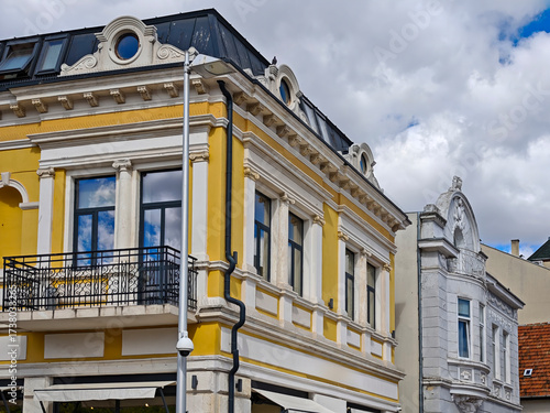 Architecture detail of old building in Varna, Bulgaria. Fragment of old building. Architectural heritage.  Varna is the sea capital of Bulgaria.