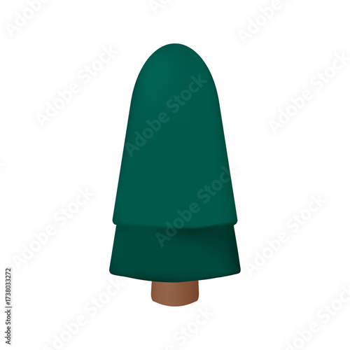 Simple cartoon illustration of a green fir tree with a brown trunk on a white background