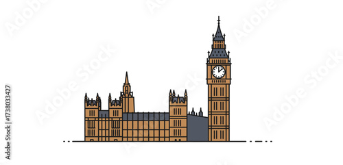 big ben illustration a detailed outline of westminster palace in london showcasing british landmarks perfect for travel and architectural designs.