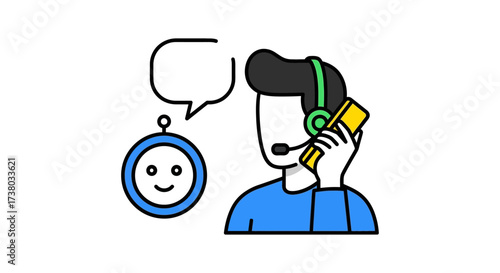 friendly customer support bot assists client with headset providing helpful online assistance and guidance ideal for ai and tech solutions
