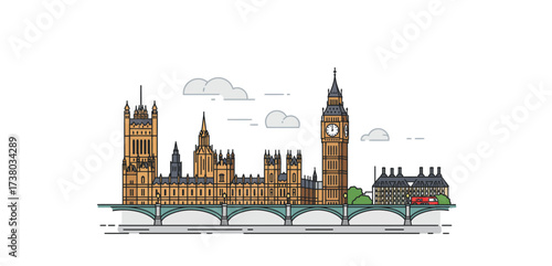 london skyline illustration with big ben and houses of parliament on the thames river ideal for travel blog header symbolizing uk tourism