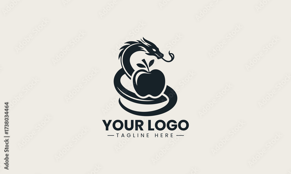 Fototapeta premium Dragon Snake With Apple vector logo illustration