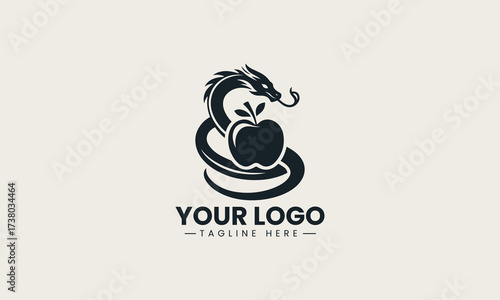 Dragon Snake With Apple vector logo illustration