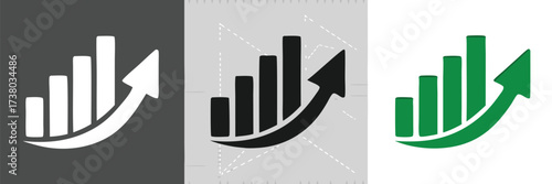 Set graphic up icons, business bar sign on black, transparent and white background – stock vector
