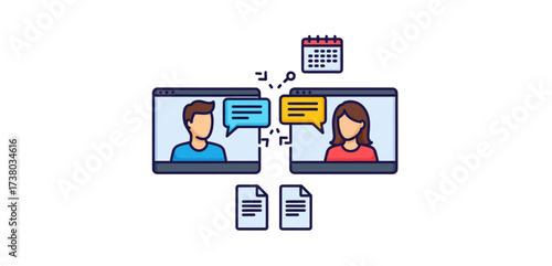 online meeting people connecting through video call to collaborate on projects schedule appointment illustrating communication  remote teamwork.