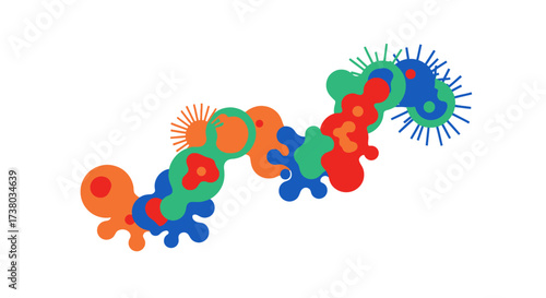 Abstract colorful organic shapes with spiky elements forming a dynamic pattern.