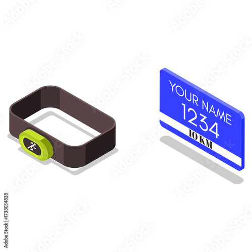 Runner's accessory set with personalized race bib and fitness tracker