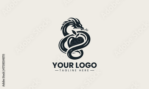 Dragon Snake With Apple vector logo illustration