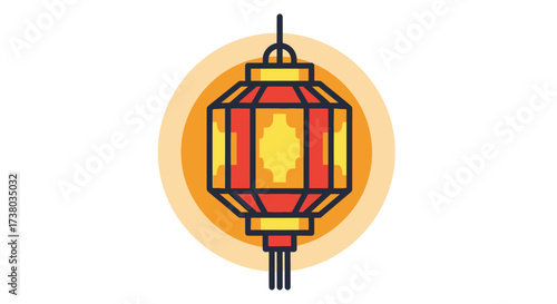 Vibrant oriental lantern illustration with modern design against a warm circular backdrop