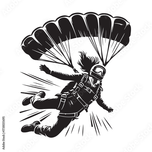 Skydiver with Parachute Silhouette
