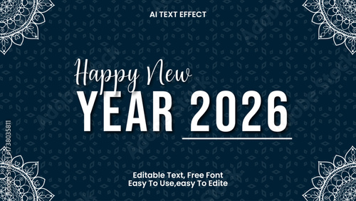 Happy New Year 2026 Greeting Card Template | Editable AI Text Effect