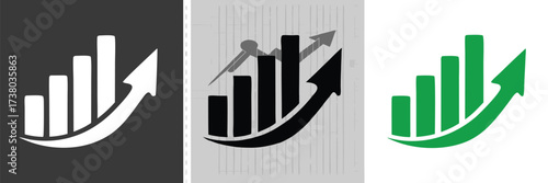 Set graphic up icons, business bar sign on black, transparent and white background – stock vector
