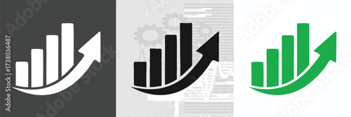Set graphic up icons, business bar sign on black, transparent and white background – stock vector
