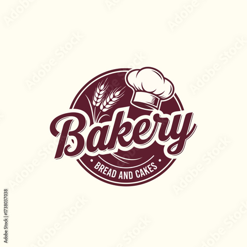 Vector art of bakery logo with wheat and chef hat, representing baking and culinary arts, ideal for bakeries and pastry shops branding