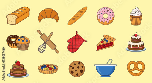 Assortment of freshly baked goods and baking tools.