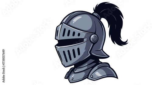 Silver knight helmet with a ponytail in a side view illustration  