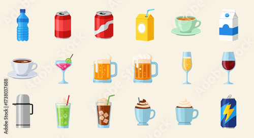 Assortment of various beverages in different containers.