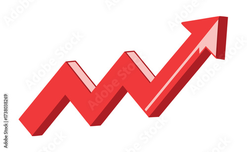 Red up 3d arrow graph showing rising trend, boosting of business result, investment profit growing symbol
