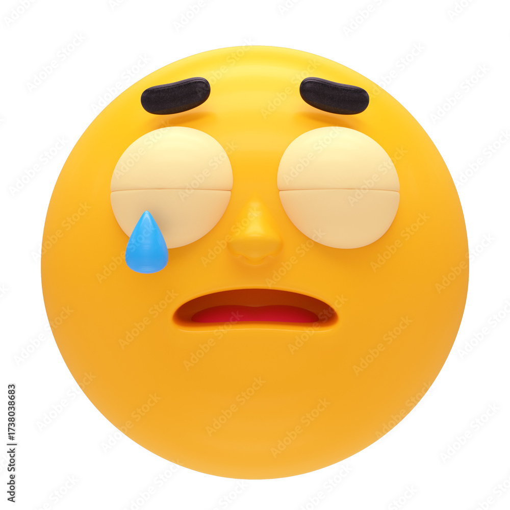 Fototapeta premium sad emoticon crying 3d render icon in cartoon plastic style minimal isolated on transparent white background 