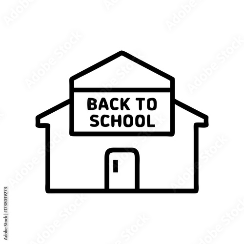 Line art illustration of a house with 'Back to School' sign  