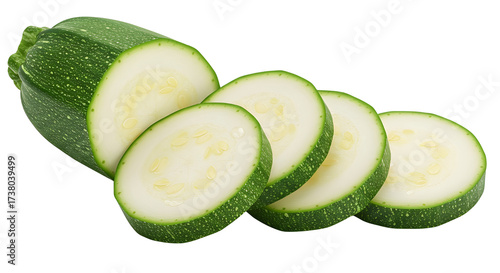 Sliced zucchini on white background