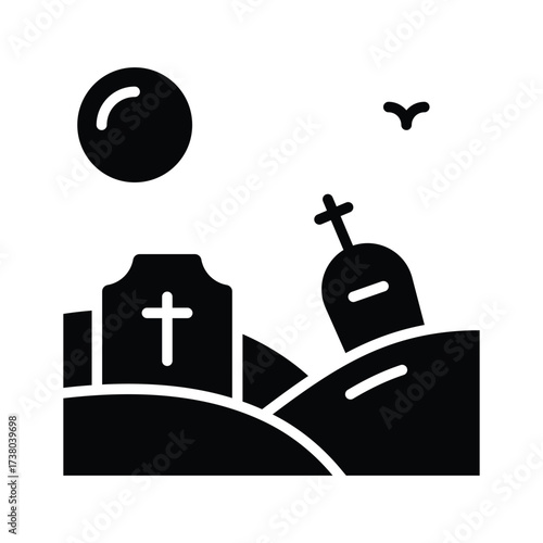 Haunted graveyard with tombstones, perfect for Halloween spooky artwork