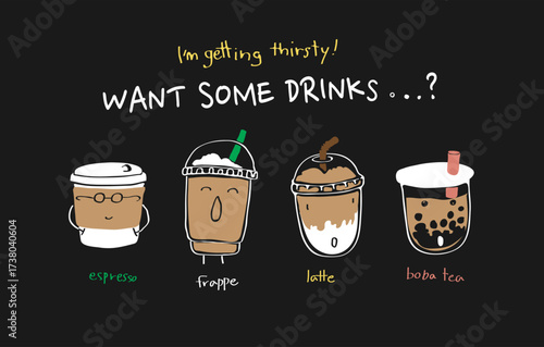 hand drawn coffee cups vector illustration  