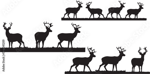 deer family silhouette, wildlife animal vector, forest deer design, black deer artwork, cute wildlife clipart, majestic animal svg, antler deer image, woodland wildlife art, family of deer illustratio