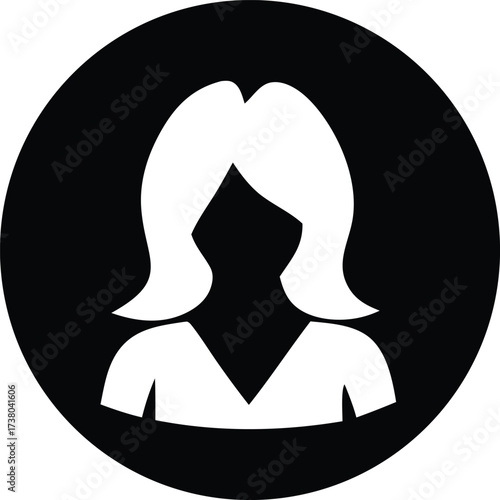 Modern minimalist silhouette icon of a woman's head and shoulders for user profiles and digital applications
