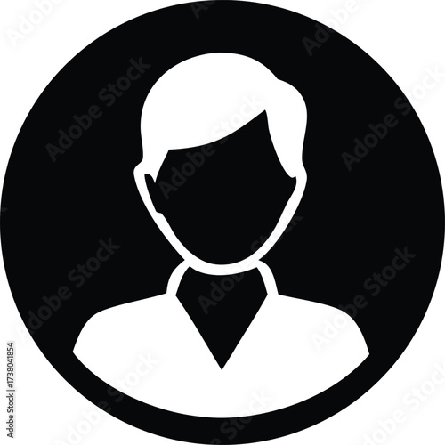 Modern minimalist user profile icon silhouette representing a person in a simple circular emblem for digital platforms