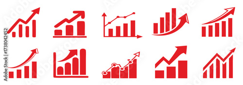 Set graph diagram up icon, business growth success chart with arrow, business bar sign, profit growing symbol, progress bar symbol, growing graph icons, growths chart collection – vector
