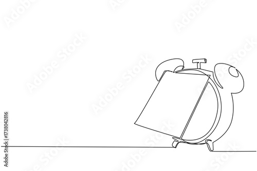Single one line drawing alarm clock with memo paper attached. Deadline reminder message is getting closer. The important sticky notes. National Memo Day. Continuous line design graphic illustration