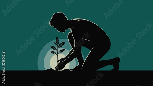 Man planting a tree sapling, symbolizing growth, hope, and environmental stewardship for a brighter future with sustainable practices today