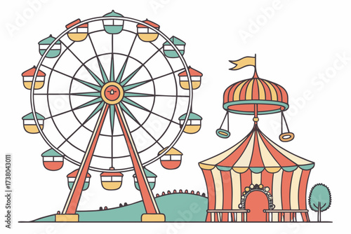 Colorful Ferris Wheel and Carnival Tent on White Background 1