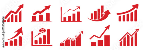 Set graph diagram up icon, business growth success chart with arrow, business bar sign, profit growing symbol, progress bar symbol, growing graph icons, growths chart collection – vector
