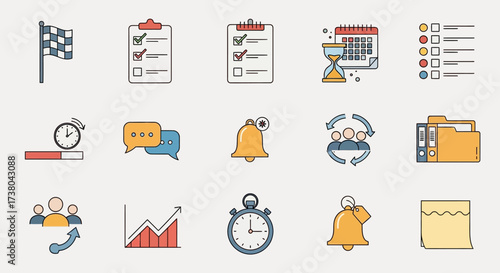 Collection of Hand-Drawn Business and Productivity Icons.