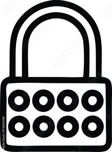 Simple padlock icon with a combination dial featuring eight numbered wheels for security and access control
