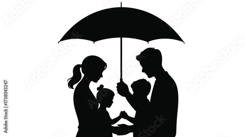 Protecting family with an umbrella is the best insurance against life's storms, offering safety and security in this modern silhouette design